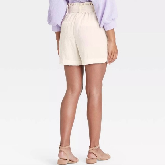 Plus size a new day ivory high waisted paper bag trouser shorts - Picture 2 of 8